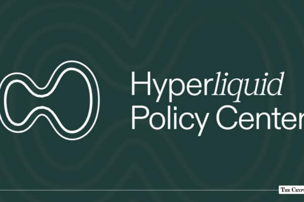 White Hyperliquid Policy Center logo and brand name set against a dark green wavy background