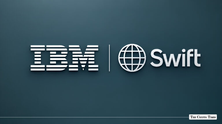 IBM and Swift corporate logos side-by-side on a dark slate background.