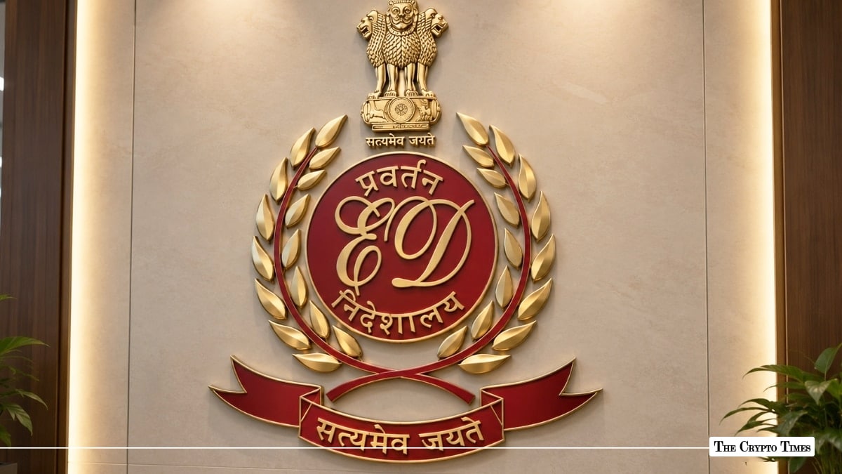 The official emblem of India's Directorate of Enforcement (ED) featuring golden laurel leaves and the State Emblem of India