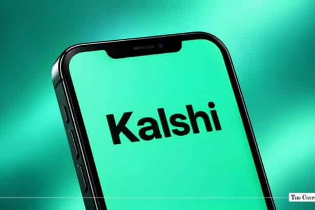 Smartphone screen displaying the Kalshi logo on a green background.