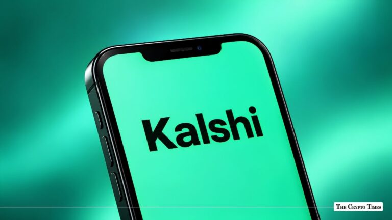 Smartphone screen displaying the Kalshi logo on a green background.