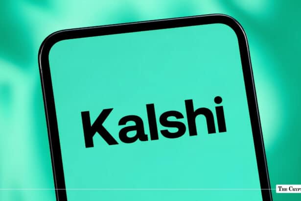 Smartphone screen displaying the Kalshi logo against a bright green background.