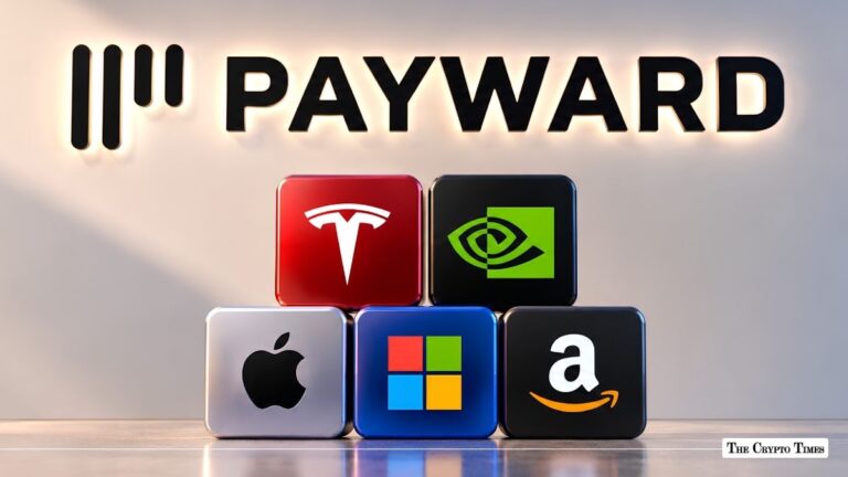Stack of Tech Stock Logo Cubes Below Payward Sign.