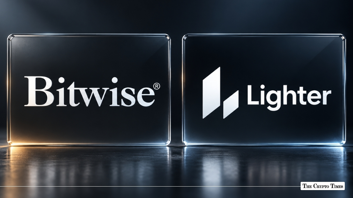 Side-by-side glass plaques displaying the Bitwise and Lighter logos on a reflective dark surface.