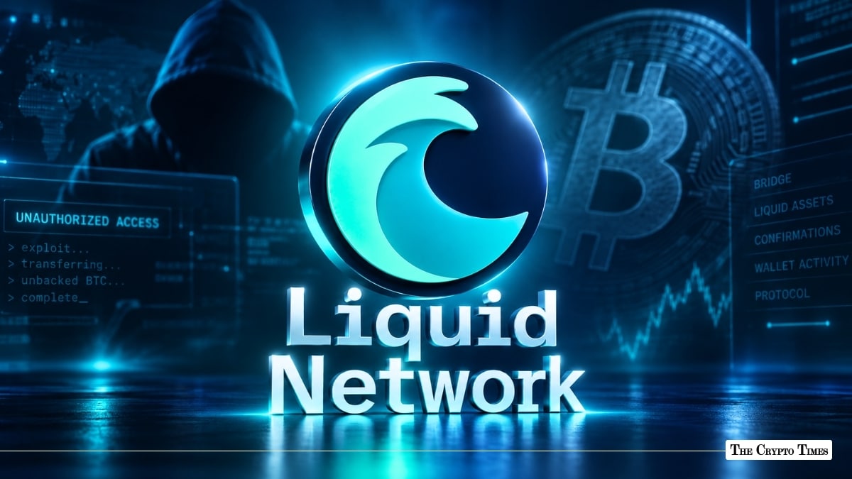 3D Liquid Network logo with a hooded hacker shadow and computer code overlays in the background