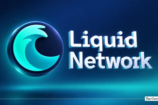 Liquid Network logo next to 3D white text on a blue gradient background.