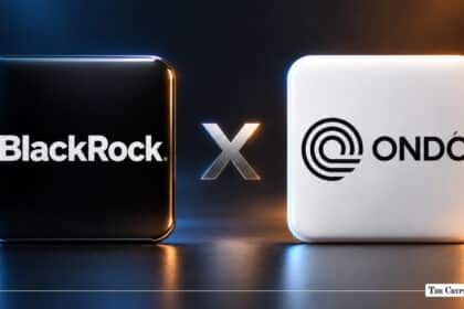 BlackRock and Ondo Finance logos connected by an X symbol representing a strategic partnership