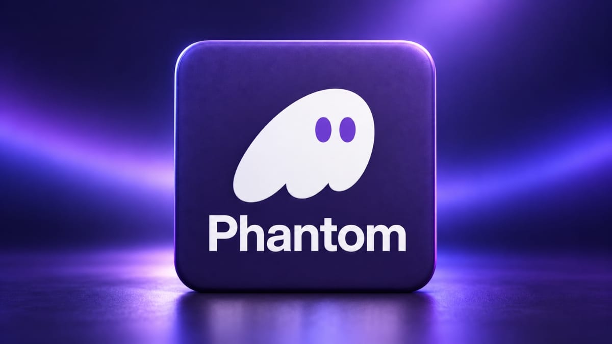 Phantom Wallet logo featuring a white ghost mascot on a purple pedestal