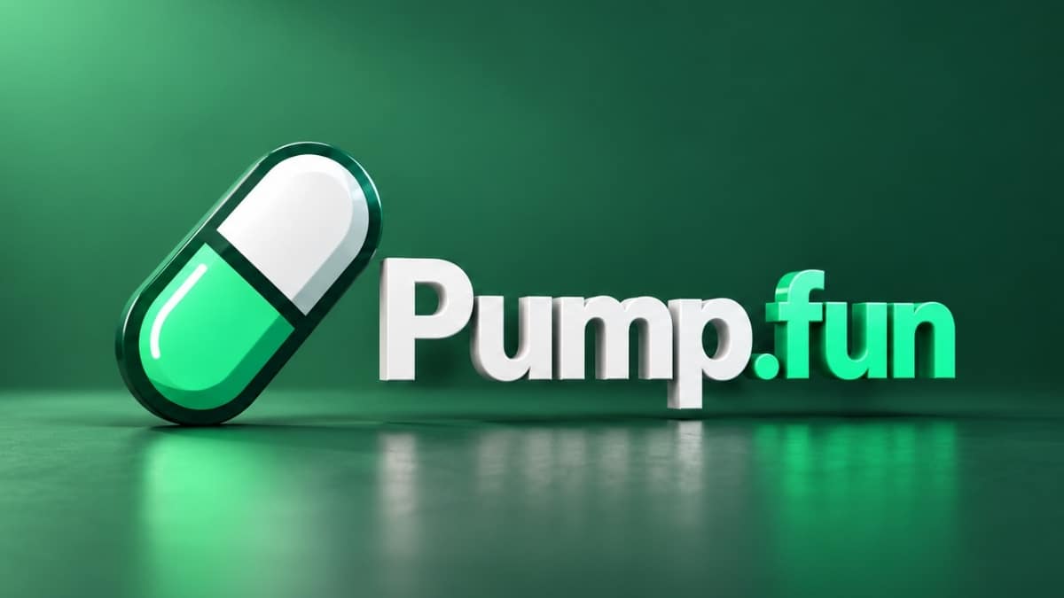 3D Pump.fun logo with green capsule pill icon on dark green background