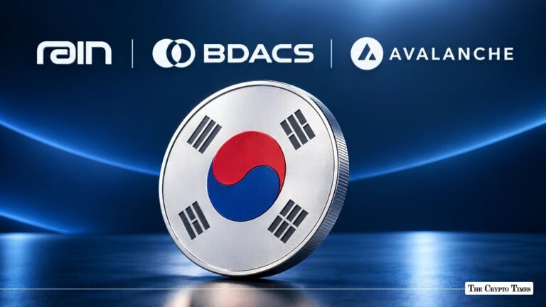 South Korean flag physical coin positioned in front of BDACS and Avalanche logos.