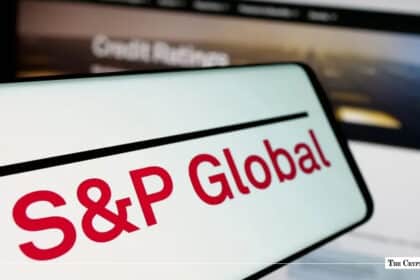 Close-up of a smartphone screen displaying the S&P Global logo in red text against a white background