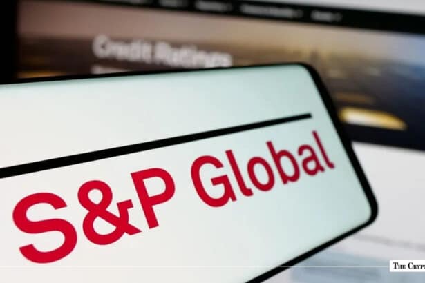 Close-up of a smartphone screen displaying the S&P Global logo in red text against a white background