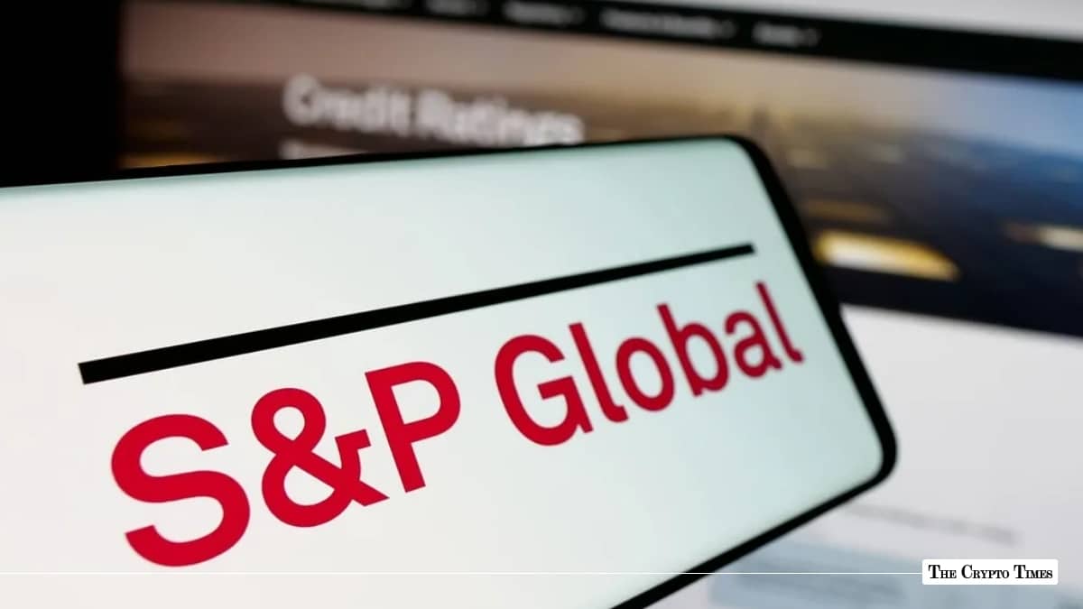 Close-up of a smartphone screen displaying the S&P Global logo in red text against a white background