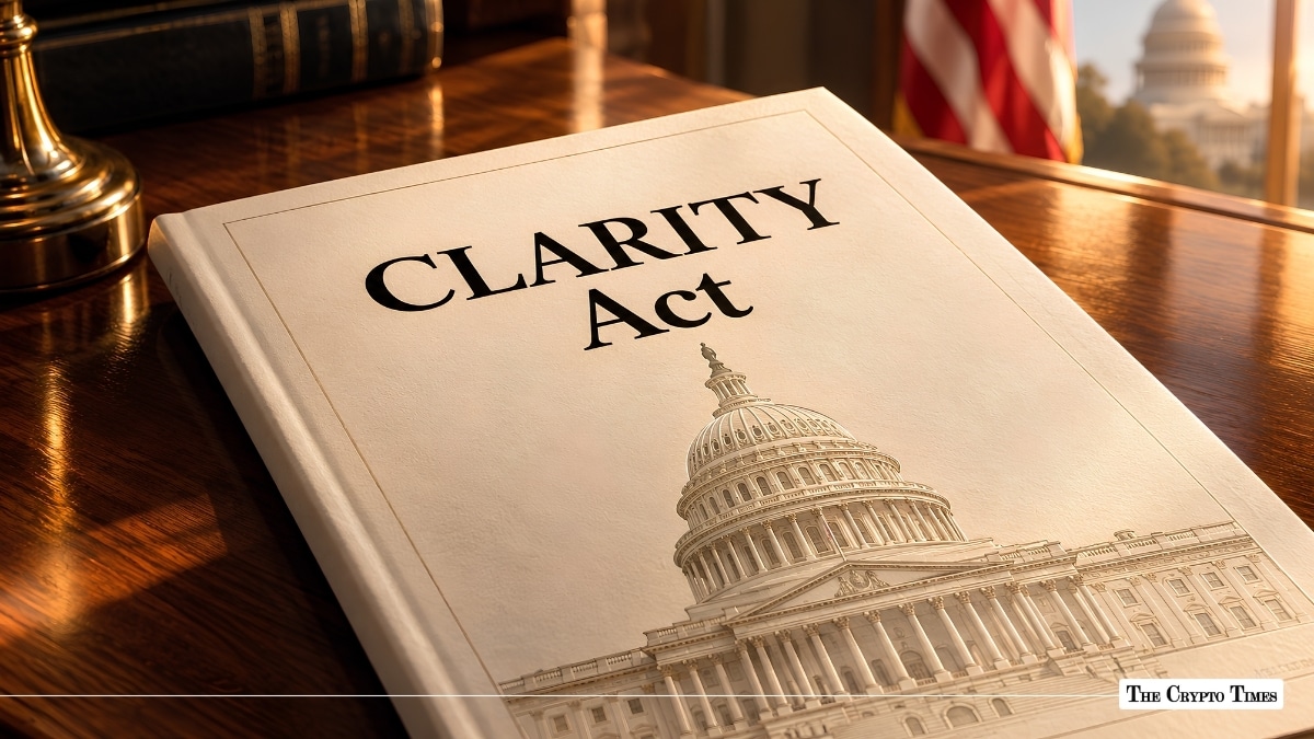 CLARITY Act document resting on a polished wooden desk.