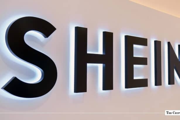 Black wall-mounted Shein signage with cool white backlight illumination