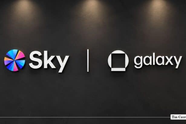 Sky and Galaxy corporate logos mounted side-by-side on a wall.
