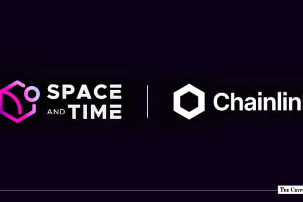 Space and Time and Chainlink logos displayed side-by-side on a dark background.