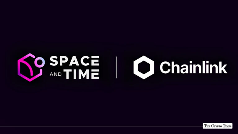 Space and Time and Chainlink logos displayed side-by-side on a dark background.