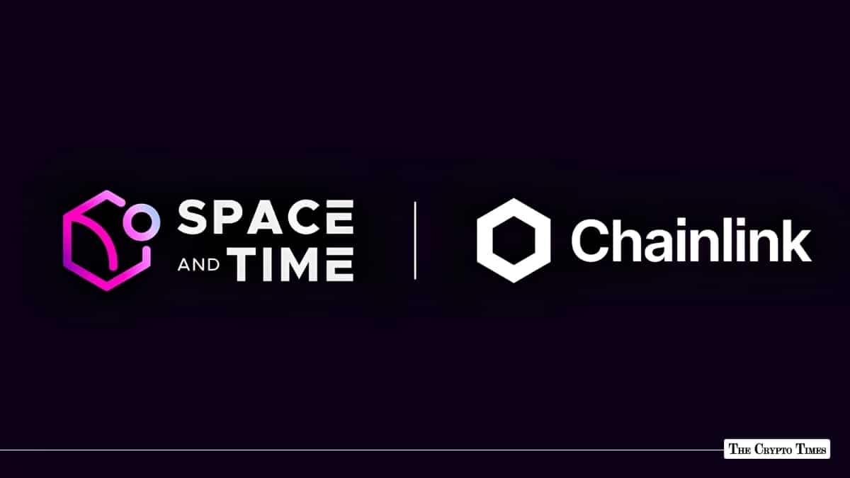 Space and Time and Chainlink logos displayed side-by-side on a dark background.