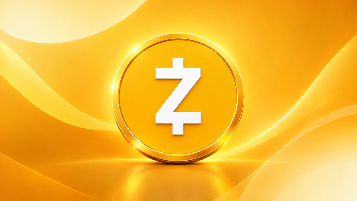 Zcash (ZEC) coin with its logo on a glowing gold background