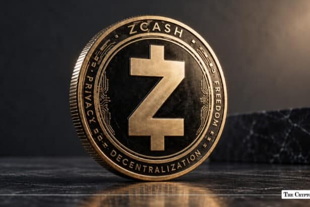 Zcash ZEC cryptocurrency gold coin engraved with Privacy, Freedom, and Decentralization