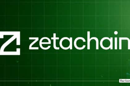 The ZetaChain logo and name displayed in white against a green grid background.