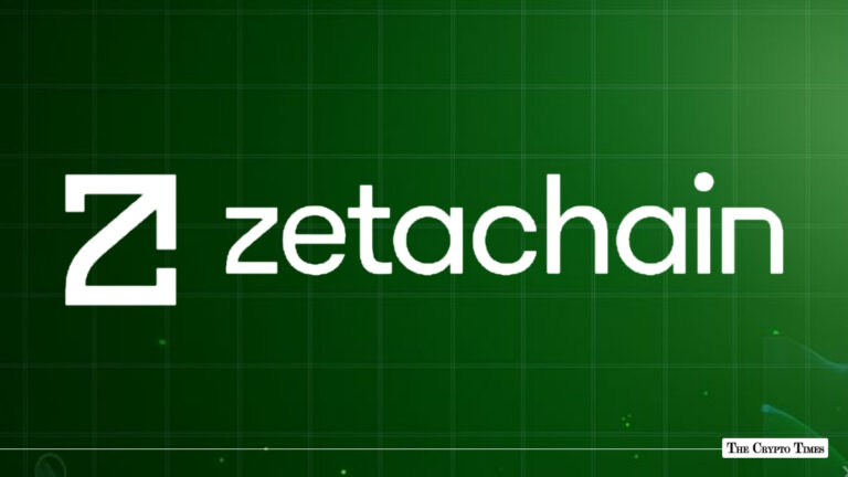 The ZetaChain logo and name displayed in white against a green grid background.