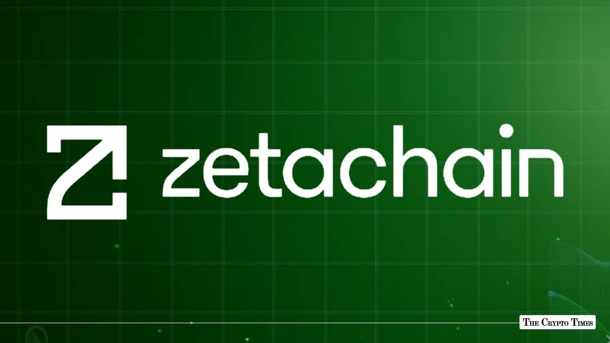 The ZetaChain logo and name displayed in white against a green grid background.