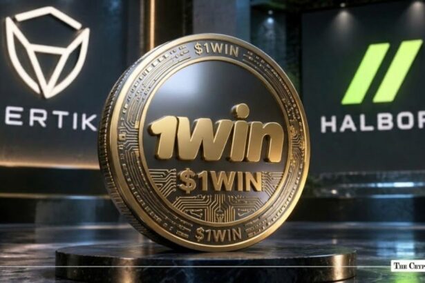 Physical 1WIN token coin centered in front of CertiK and Halborn cybersecurity logos.