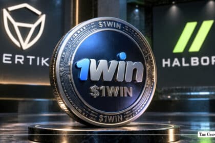 $1WIN token coin standing in front of CertiK and Halborn logos