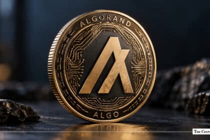 Gold Algorand (ALGO) token coin on a dark surface