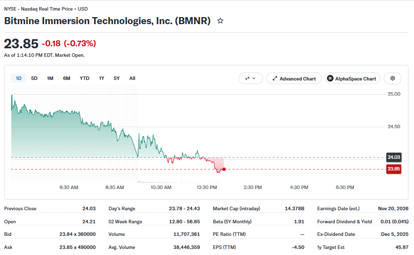BMNR Price Movement on October 12 at 17:30 UTC