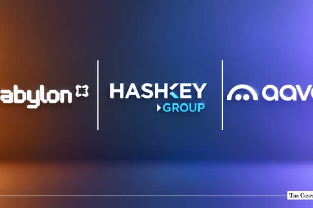 Logos of Babylon, HashKey Group, and Aave displayed side-by-side with vertical dividers.
