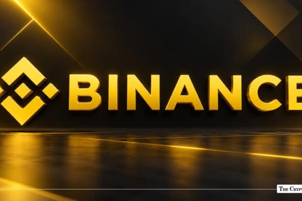 3D gold Binance logo on a dark background