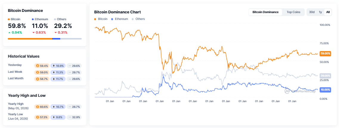Bitcoin dominance chart (on October 13 at 14:49 UTC)