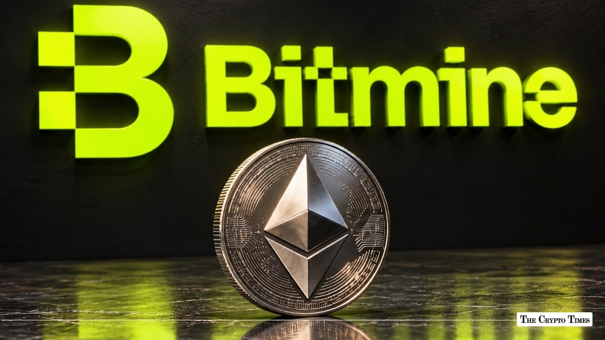 Silver Ethereum ETH coin in front of the Bitmine corporate logo