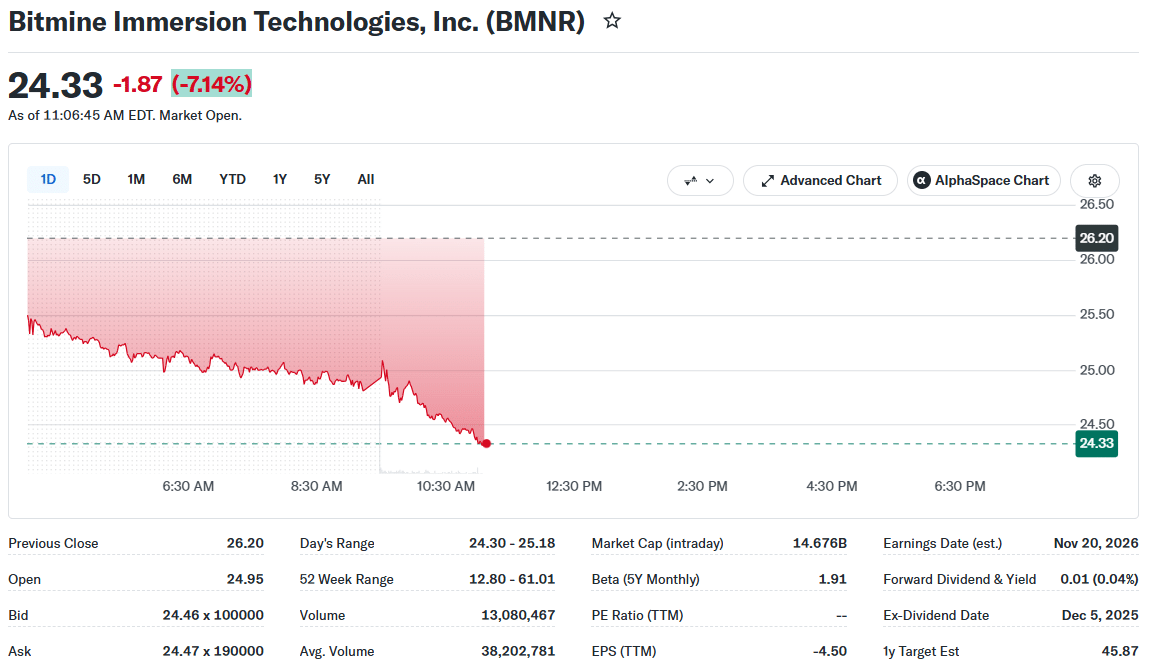 Bitmine Price Chart