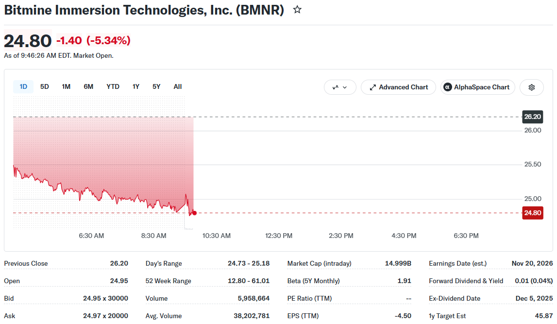 Bitmine Price Chart