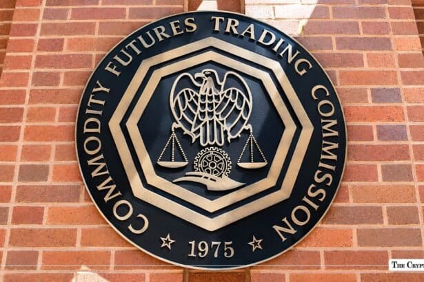 Official seal of the Commodity Futures Trading Commission (CFTC) mounted on a red brick wall.