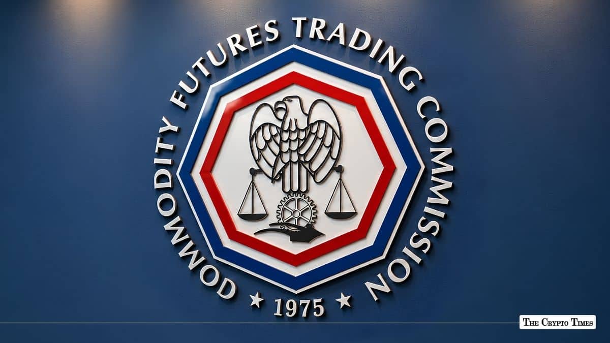 Official seal of the Commodity Futures Trading Commission (CFTC) mounted on a blue wall.