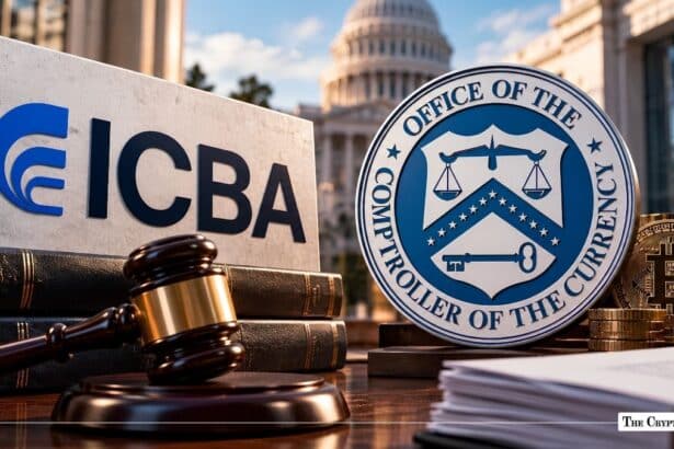ICBA logo, OCC seal, and a wooden gavel positioned in front of the U.S. Capitol dome.