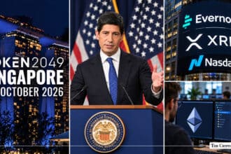 Grid graphic showing TOKEN2049, Federal Reserve policy, Evernorth XRP Nasdaq listing, and Ethereum Glamsterdam upgrade