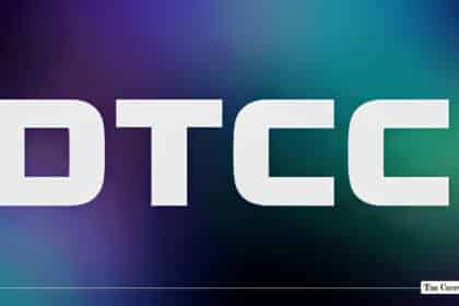 DTCC corporate logo on a purple and teal background