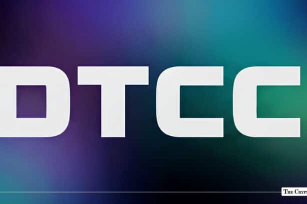 DTCC corporate logo on a purple and teal background