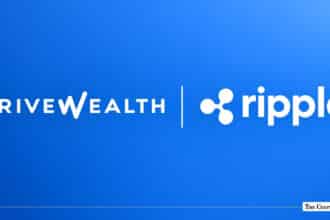DriveWealth and Ripple logos displayed side by side on a blue background.