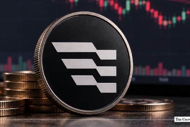 Aptos APT cryptocurrency coin in front of a financial market chart