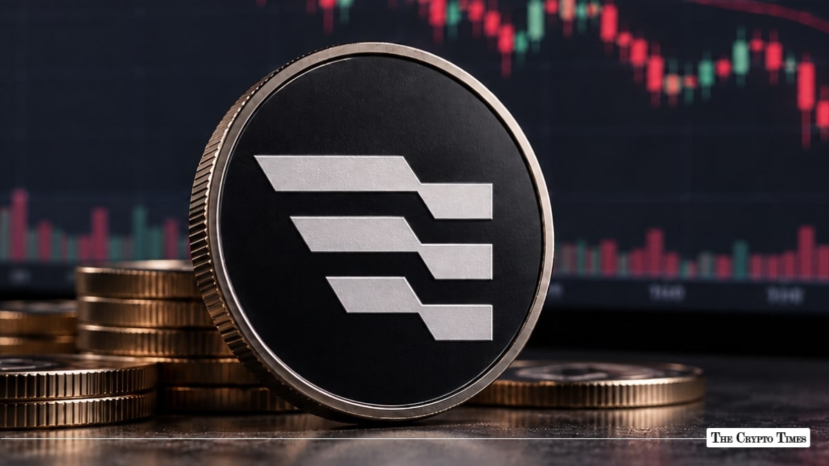 Aptos APT cryptocurrency coin in front of a financial market chart