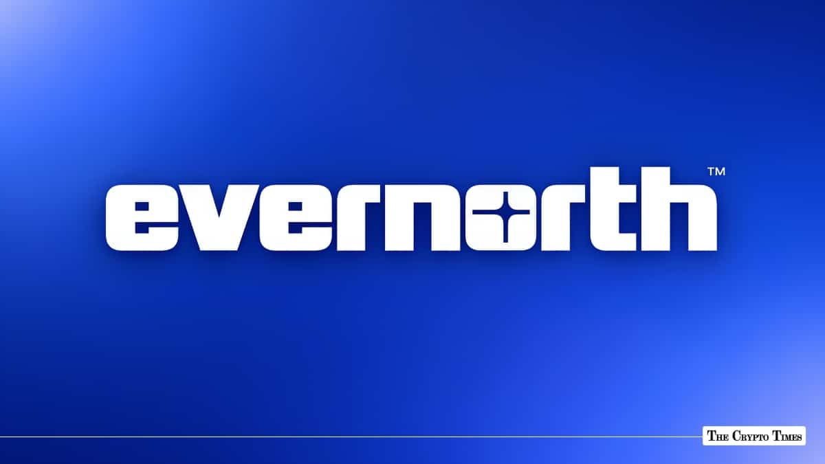 White Evernorth corporate logo displayed against a blue gradient background.