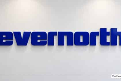 Evernorth corporate logo signage on a white wall