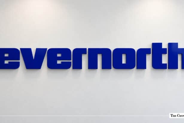 Evernorth corporate logo signage on a white wall